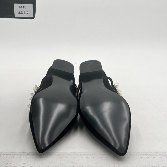 XYD Black Pointed Toe Velvet Pearl Strap Beaded Mary Janes Dress Shoes - Picture 7 of 8